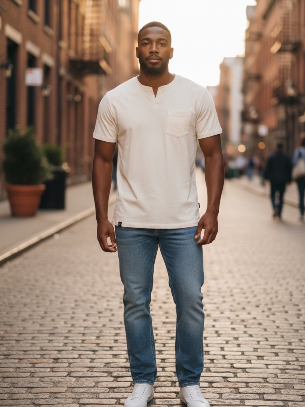 Good Man Brand Cream Short Sleeve Henley Pocket Tee